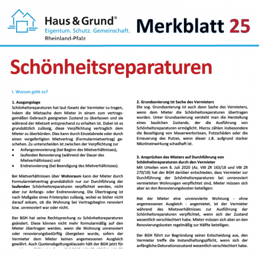 Merkblatt: Schönheitsreparaturen