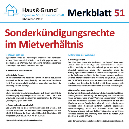 Merkblatt: Sonderkündigungsrechte im Mietverhältnis