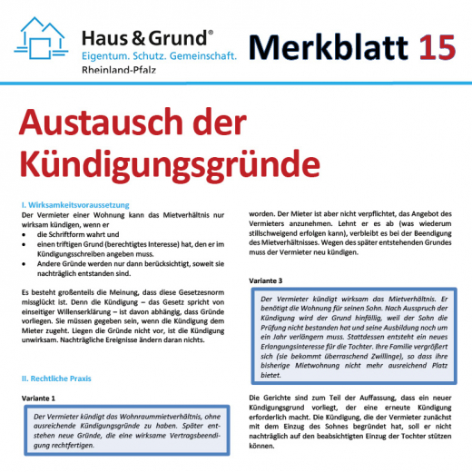 Merkblatt: Austausch der Kündigungsgründe