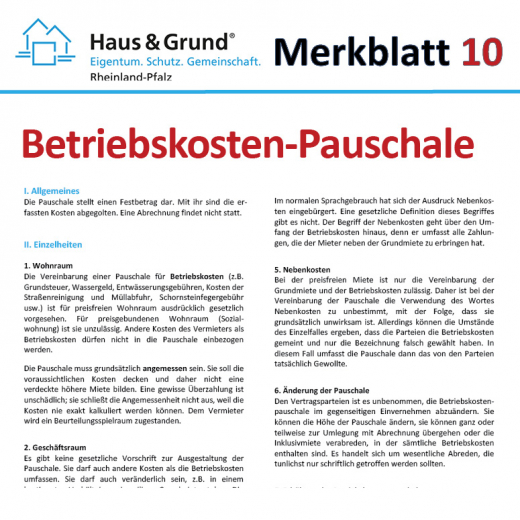 Merkblatt: Betriebskosten-Pauschale